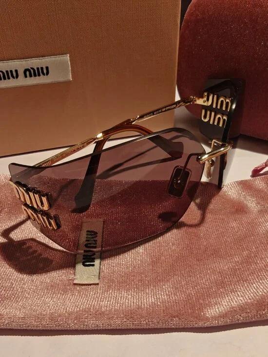 Miu Miu Women Sunglasses 54YS Brown Tinted Gold Frame - Picture 2 of 10